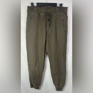 TNA Aritzia Olive Green Drawstring Jogger Pants Zip Pocket Cotton